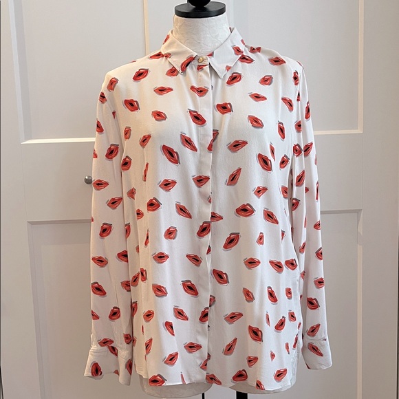 Zara Long Sleeve Button Down Shirt Blouse with Lips - Picture 1 of 5